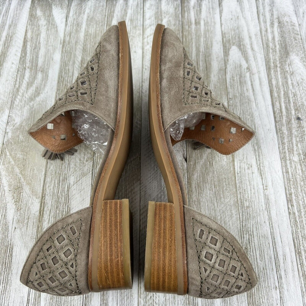 Jeffrey Campbell Taupe Suede Perforated Tassel Loafers - Picture 8 of 10
